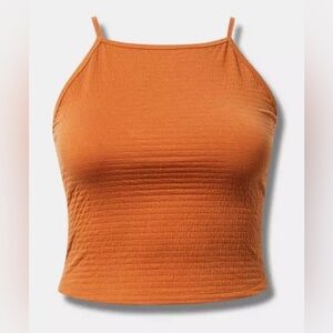 #2902 - Torrid Crinkle Knit Goddess Neck Crop Tank Amber Brown Caramel